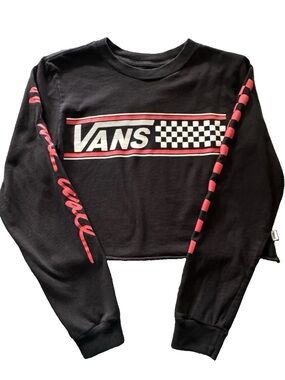 Vans Off The Wall Checkerboard Crop Top Graphic Long Sleeve Skate Y2K Small